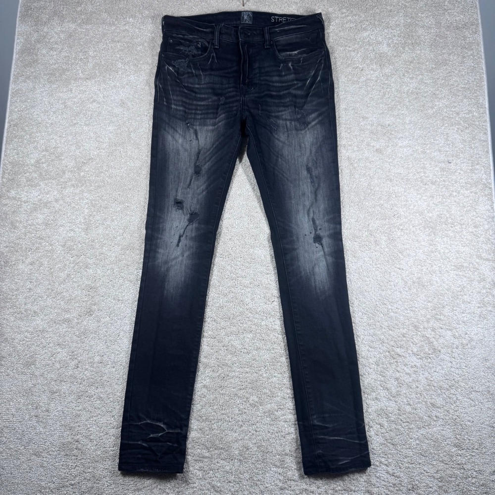 PRPS Goods & Co Mens 32 Black Distressed Stretch Slim Denim Jeans E98P68Y
